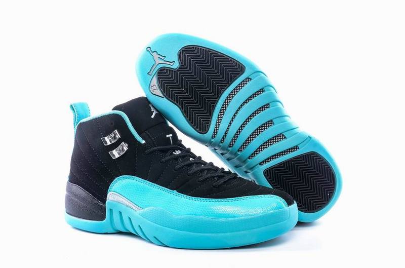 Running weapon Cheap Air Jordan 12 Shoes Retro Women Black/Acid Blue